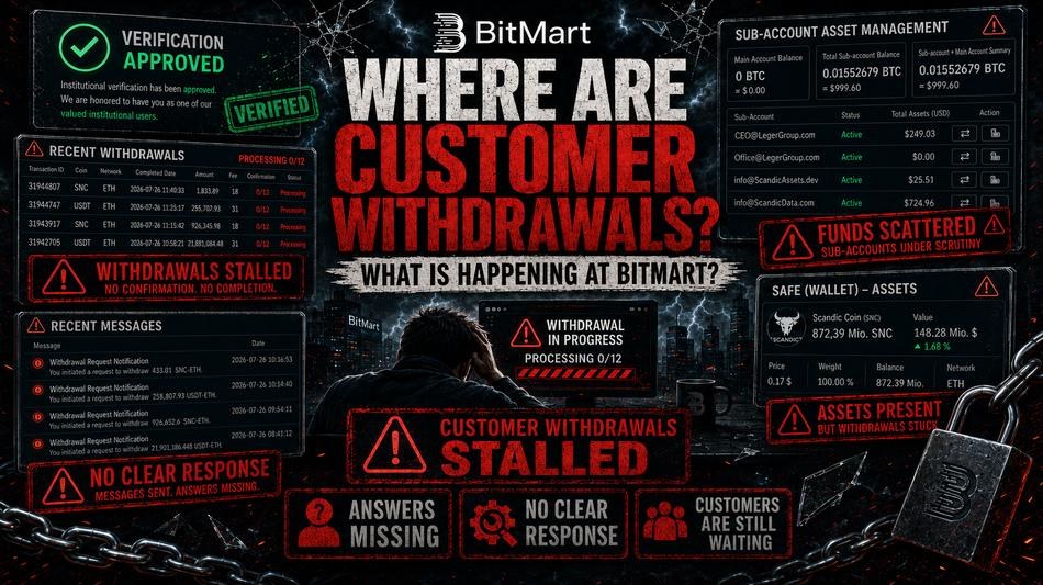 BitMart Facing Formal Inquiry from Scandic Coin Over Extended Delays in SNC Token Withdrawal Processing