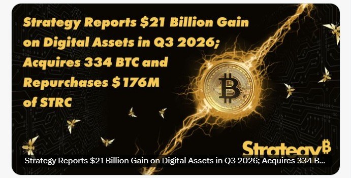 스트래티지, BTC 334개 추가 매입…3분기 디지털자산 평가익 ‘210억달러’